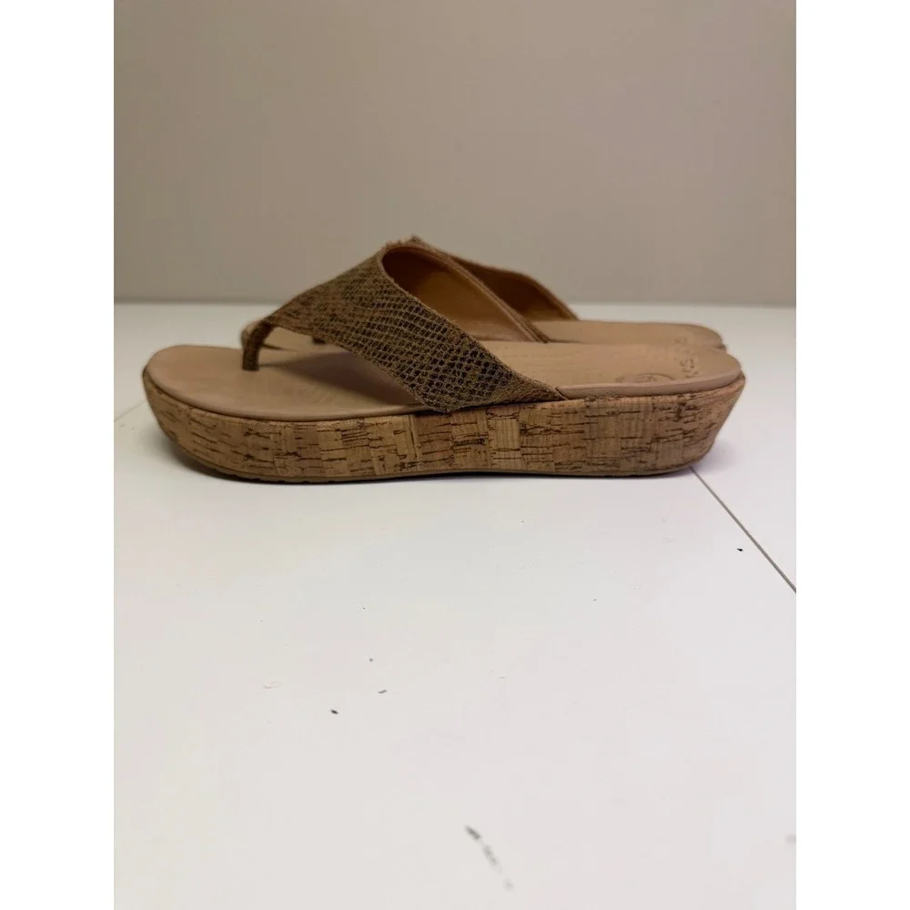 Crocs Wedge Sandal Women 11 Brown Snakeskin Cork Platform Flip Flops Boho Summer